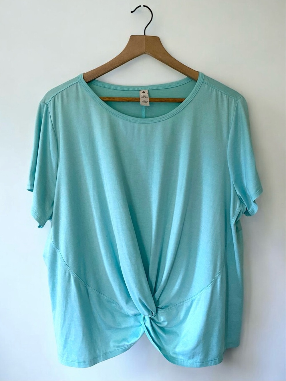 Yogalicious Teal Cropped Short Sleeve Twist Front Athletic T-Shirt Womens XL